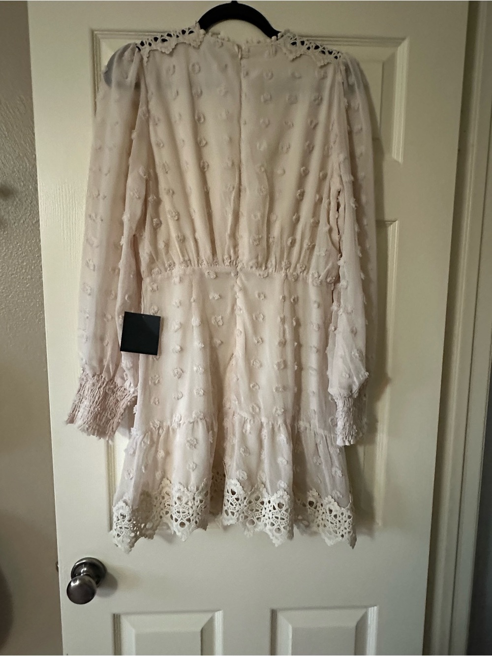Lulu's Cream Swiss Dot Lace-Trim Mini Dress - Picture 5 of 5